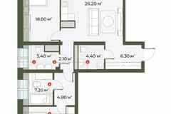 2-к квартира, 87.9 м², этаж 6/6