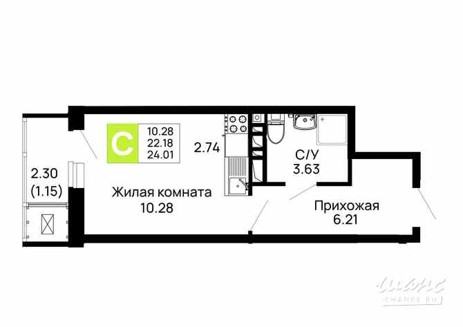 1-к квартира, 24.01 м², этаж 10/16 Майкоп - изображение 3