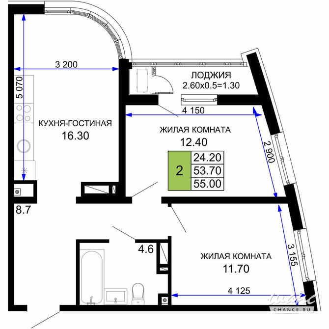 2-к квартира, 55 м², этаж 4/18 Краснодар - изображение 3
