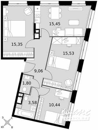 3-к квартира, 71.21 м², этаж 13/15 Москва - изображение 1