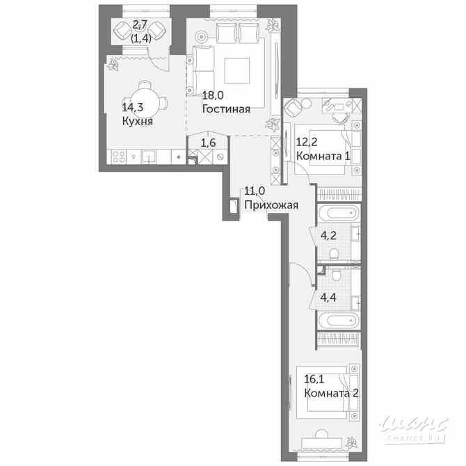 3-к квартира, 83.2 м², этаж 3/37 Москва - изображение 1