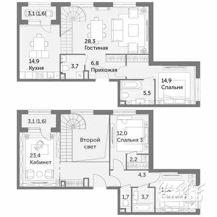 4-к квартира, 135.8 м², этаж 35/37 Москва - изображение 1