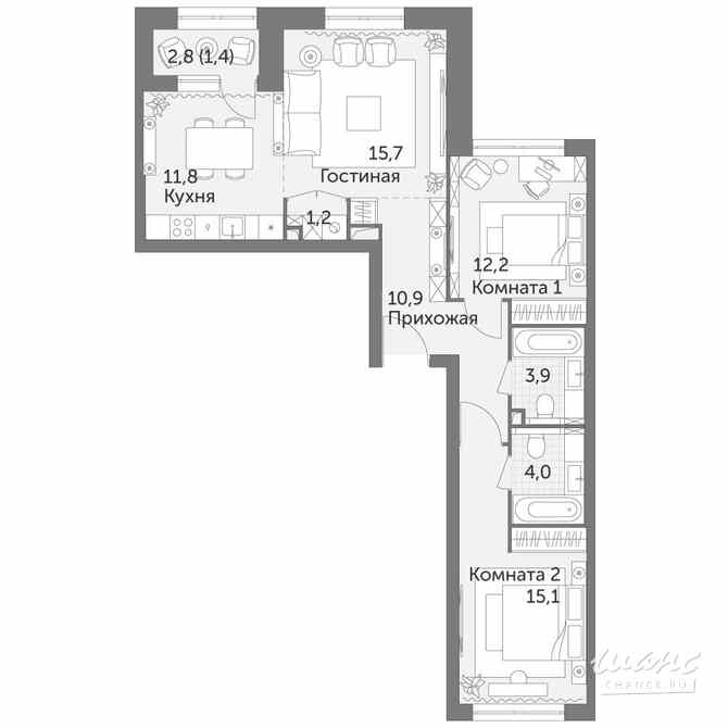 3-к квартира, 76.2 м², этаж 4/28 Москва - изображение 1