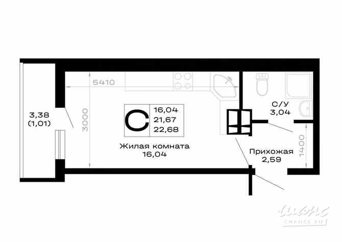 1-к квартира, 22.68 м², этаж 2/16 Майкоп - изображение 3