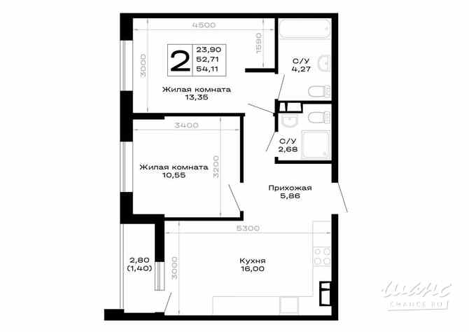 2-к квартира, 54.11 м², этаж 5/16 Майкоп - изображение 3
