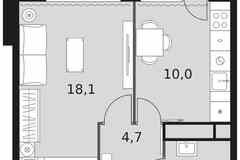 1-к квартира, 37.8 м², этаж 16/21