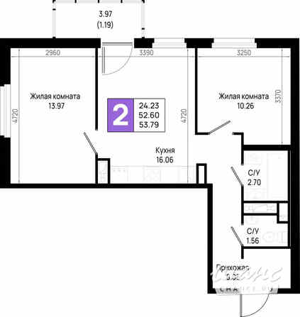 2-к квартира, 53.79 м², этаж 8/23 Всеволожск - изображение 3