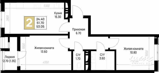 2-к квартира, 53.05 м², этаж 3/12 Анапа - изображение 3