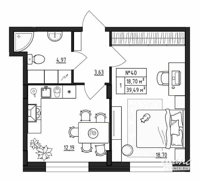 1-к квартира, 39.49 м², этаж 1/4 Гатчина - изображение 3