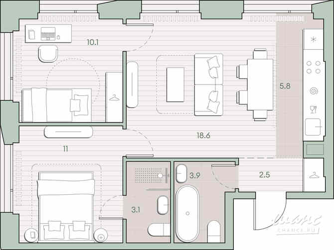 2-к квартира, 55 м², этаж 20/27 Москва - изображение 1