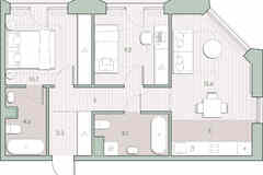 2-к квартира, 55.5 м², этаж 8/13