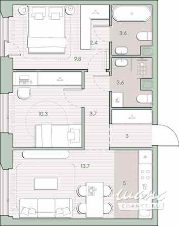 2-к квартира, 55.1 м², этаж 2/27 Москва - изображение 1