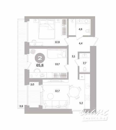 2-к квартира, 65.84 м², этаж 2/10 Санкт-Петербург - изображение 3
