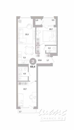 2-к квартира, 69.36 м², этаж 2/8 Санкт-Петербург - изображение 3