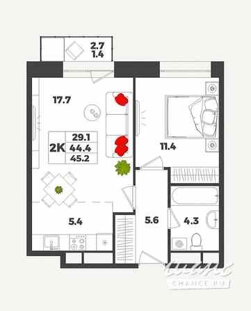 1-к квартира, 45 м², этаж 3/5  - изображение 3