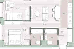 2-к квартира, 53.9 м², этаж 13/27