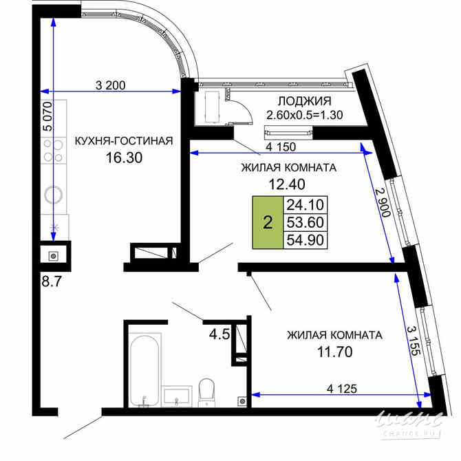 2-к квартира, 54.9 м², этаж 3/18 Краснодар - изображение 3