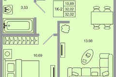 1-к квартира, 32.02 м², этаж 1/20