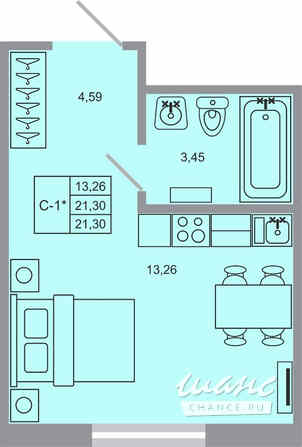 1-к квартира, 21.3 м², этаж 1/17 Бугры - изображение 1