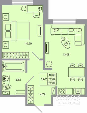 1-к квартира, 32.02 м², этаж 1/20 Бугры - изображение 1