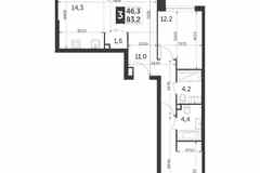 3-к квартира, 83.2 м², этаж 3/37
