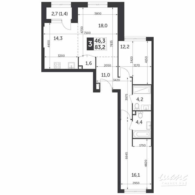 3-к квартира, 83.2 м², этаж 3/37 Москва - изображение 1
