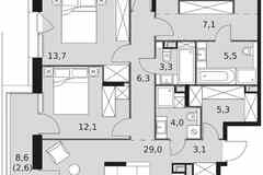 5-к квартира, 122.3 м², этаж 13/17