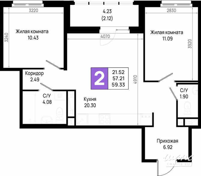 2-к квартира, 59.33 м², этаж 2/22 Всеволожск - изображение 3