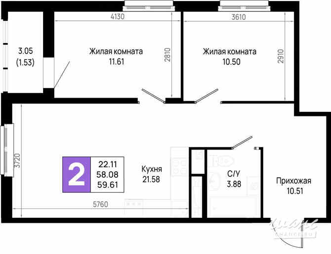 2-к квартира, 59.61 м², этаж 18/22 Всеволожск - изображение 3
