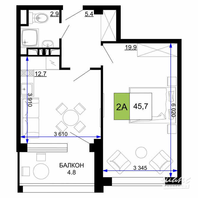 2-к квартира, 45.7 м², этаж 5/9 Анапа - изображение 3
