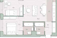 2-к квартира, 54.1 м², этаж 8/27