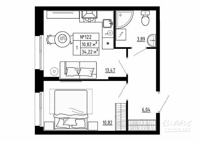 1-к квартира, 34.22 м², этаж 1/4 Ломоносов - изображение 3
