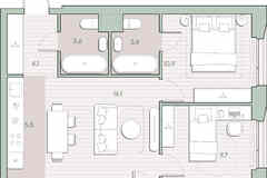 2-к квартира, 53.5 м², этаж 3/27