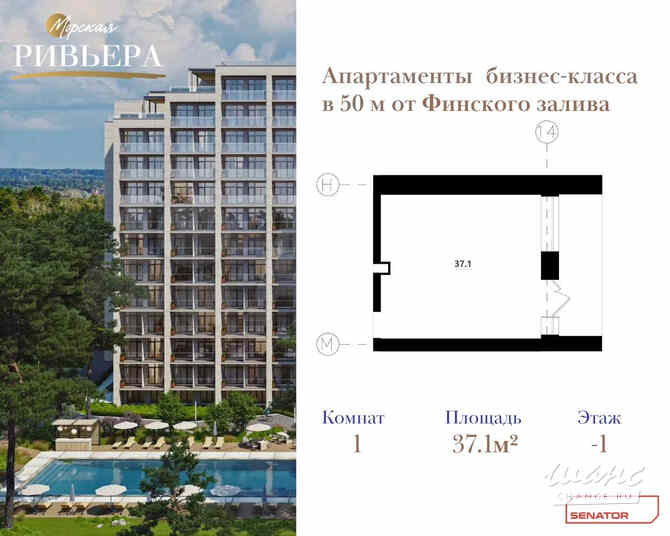 1-к квартира, 37.1 м², этаж 1/12 Зеленогорск - изображение 1