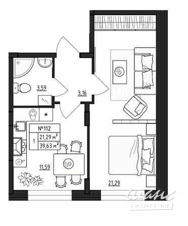 1-к квартира, 39.63 м², этаж 1/4 Гатчина - изображение 3