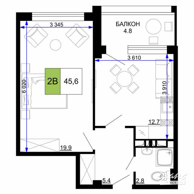 2-к квартира, 45.6 м², этаж 2/9 Анапа - изображение 3
