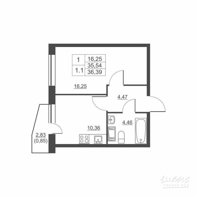 1-к квартира, 35.3 м², этаж 10/11 Им Свердлова - изображение 1