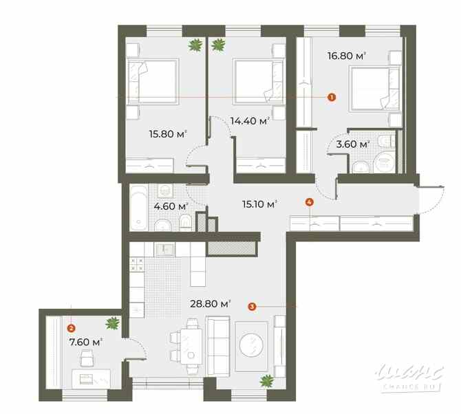 3-к квартира, 106.7 м², этаж 1/6 Санкт-Петербург - изображение 3