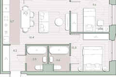 2-к квартира, 53.8 м², этаж 13/27