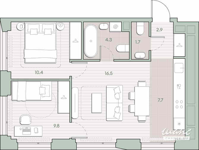 2-к квартира, 53.3 м², этаж 19/27 Москва - изображение 1