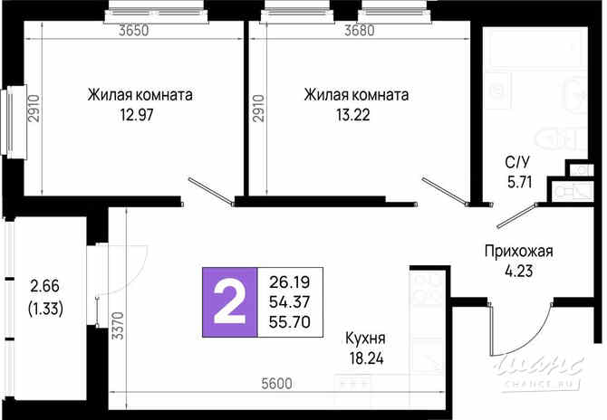 2-к квартира, 55.7 м², этаж 14/22 Всеволожск - изображение 3