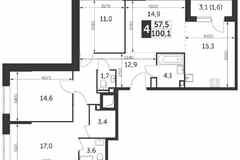 4-к квартира, 100.1 м², этаж 30/37