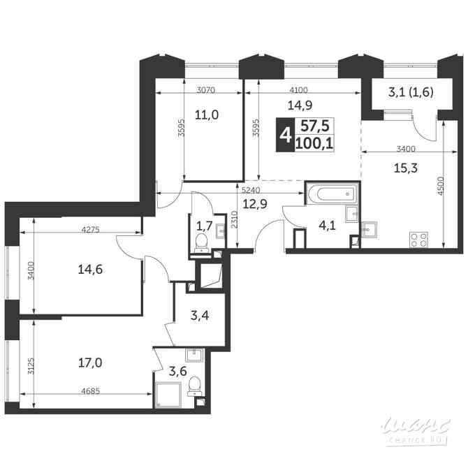 4-к квартира, 100.1 м², этаж 30/37 Москва - изображение 1