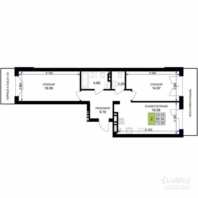 2-к квартира, 73.8 м², этаж 1/7 Гурьевск - изображение 3