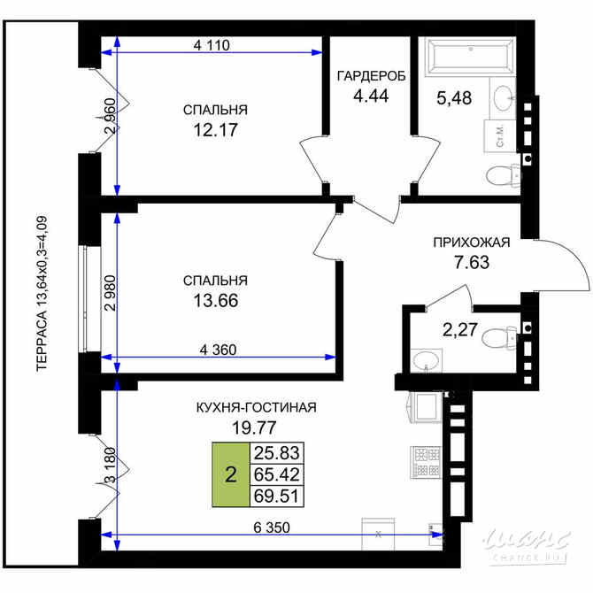 2-к квартира, 70.6 м², этаж 1/7 Гурьевск - изображение 3