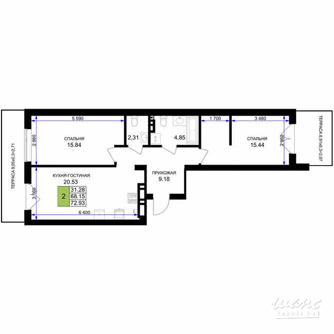 2-к квартира, 73.7 м², этаж 1/7 Гурьевск - изображение 3