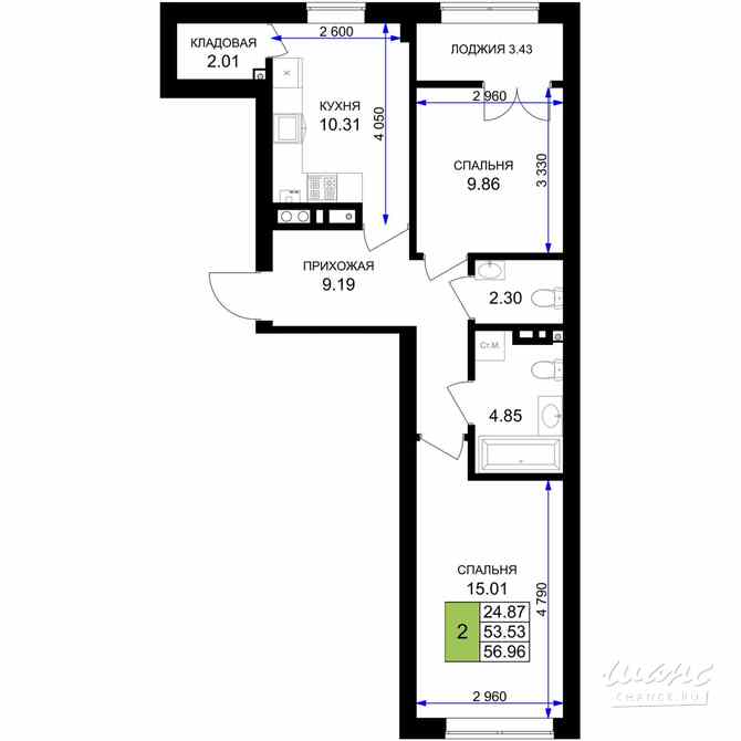2-к квартира, 55.25 м², этаж 4/7 Гурьевск - изображение 3