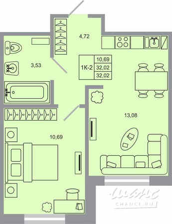 1-к квартира, 32.02 м², этаж 1/20 Бугры - изображение 1