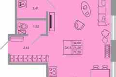3-к квартира, 71.28 м², этаж 4/20