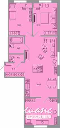 3-к квартира, 71.28 м², этаж 4/20 Бугры - изображение 1